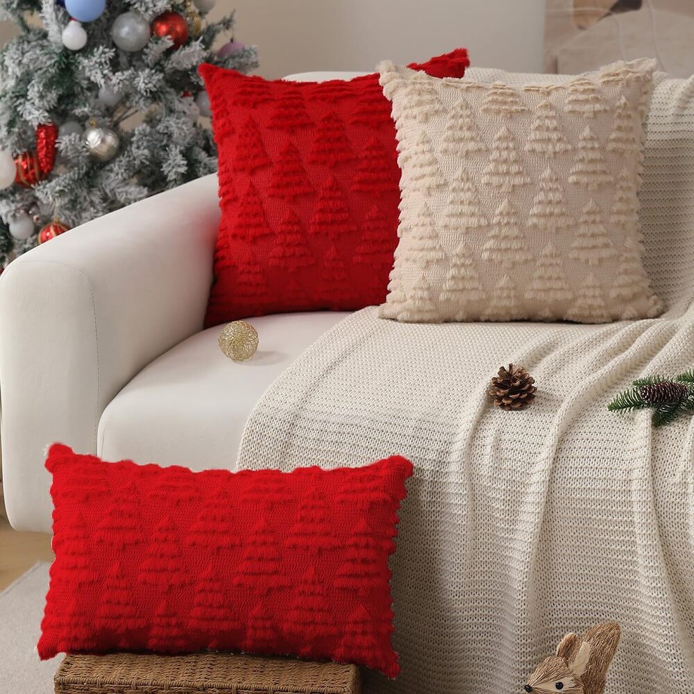 9709 Christmas Pillow Covers 12 x 20 Set of 2 Christmas Decoration Red Xmas - Picture 4 of 6